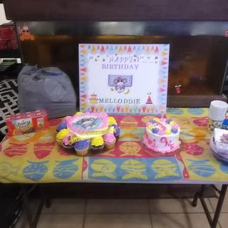 Can not see them but the goody bags for the kids  are in the bag on the table