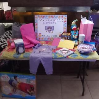 My granddaughter gift table  sock monkeys
