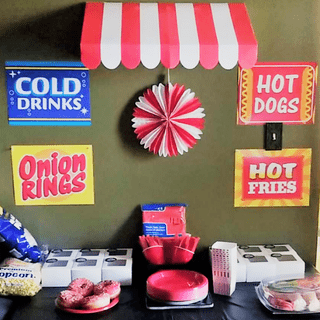 I used the signs to make a mini "concessions stand" for our carnival/amusement park themed party.