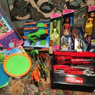 Just a few of the toys that filled the strong plastic gift Bags.