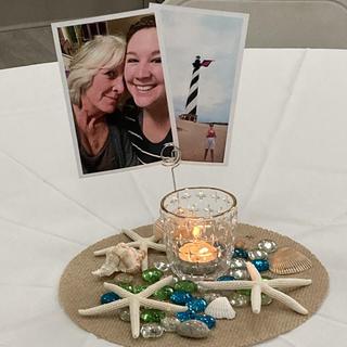 OTC burlap circle, glass tea-light holder, resin seashell card holder,  and star fish