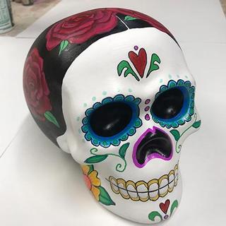 Design drawn in pencil, outlined w black Sharpie, then painted w colored paint markers.