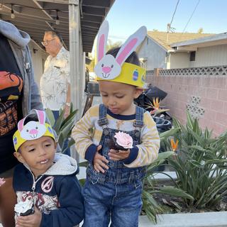 A couple little bunnies enjoying their cupcakes