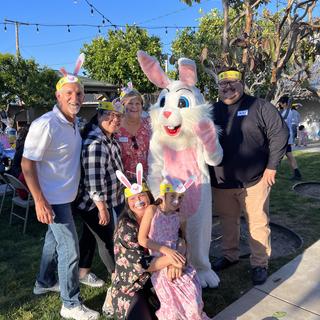 Our Volunteer staff with Mr Easter Bunny