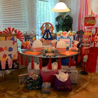 Paper cones used as carnival sign backdrop