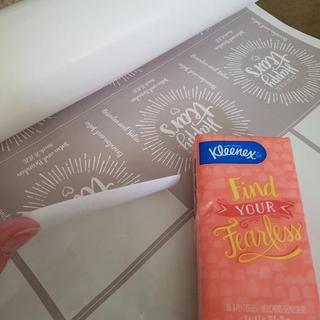 The stickers come in rolls you peel off and place on the pre-purchased tissue pack.