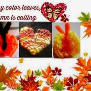 My hand knitted Autumn heart and butterfly pins