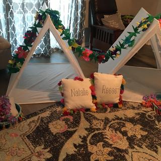 Two of the four tents, I added their names to the pillows