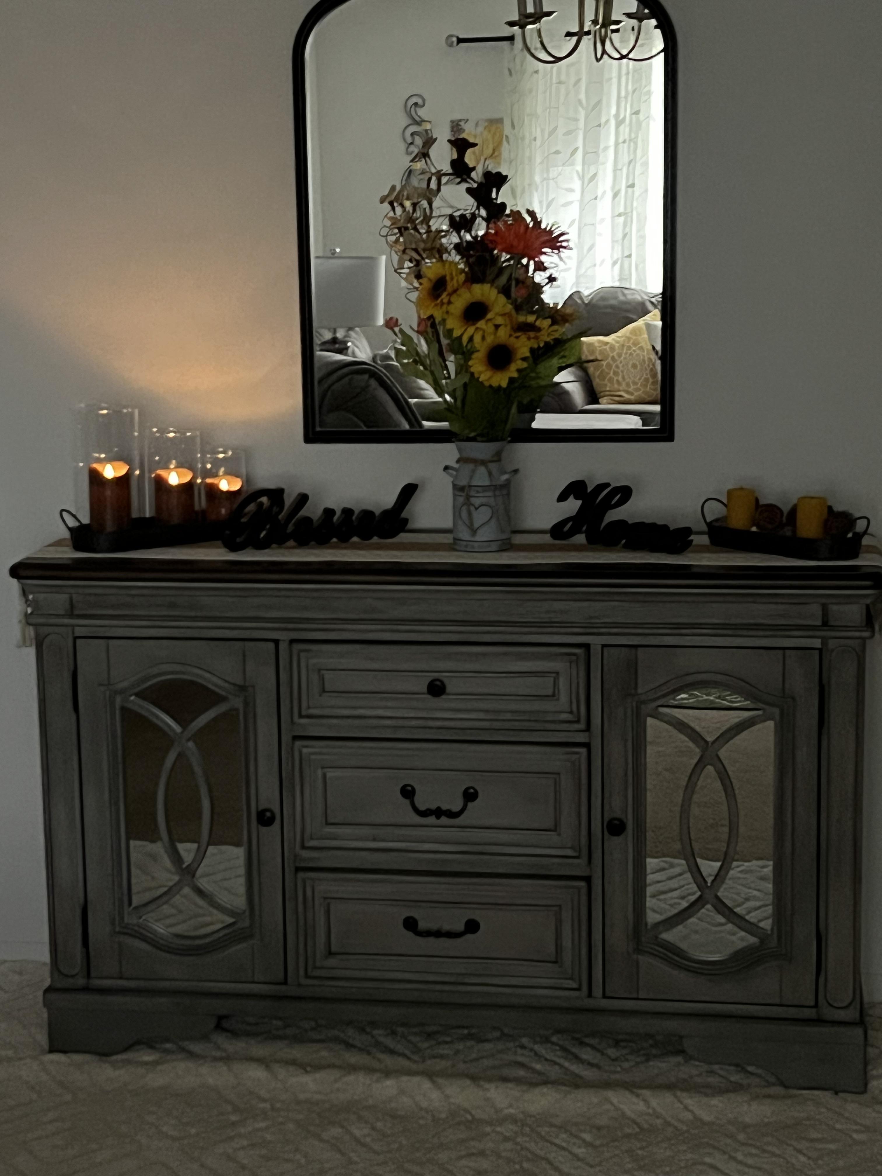 Realyn Dining Server with Inset Mirrored Glass and Fretwork | Ashley