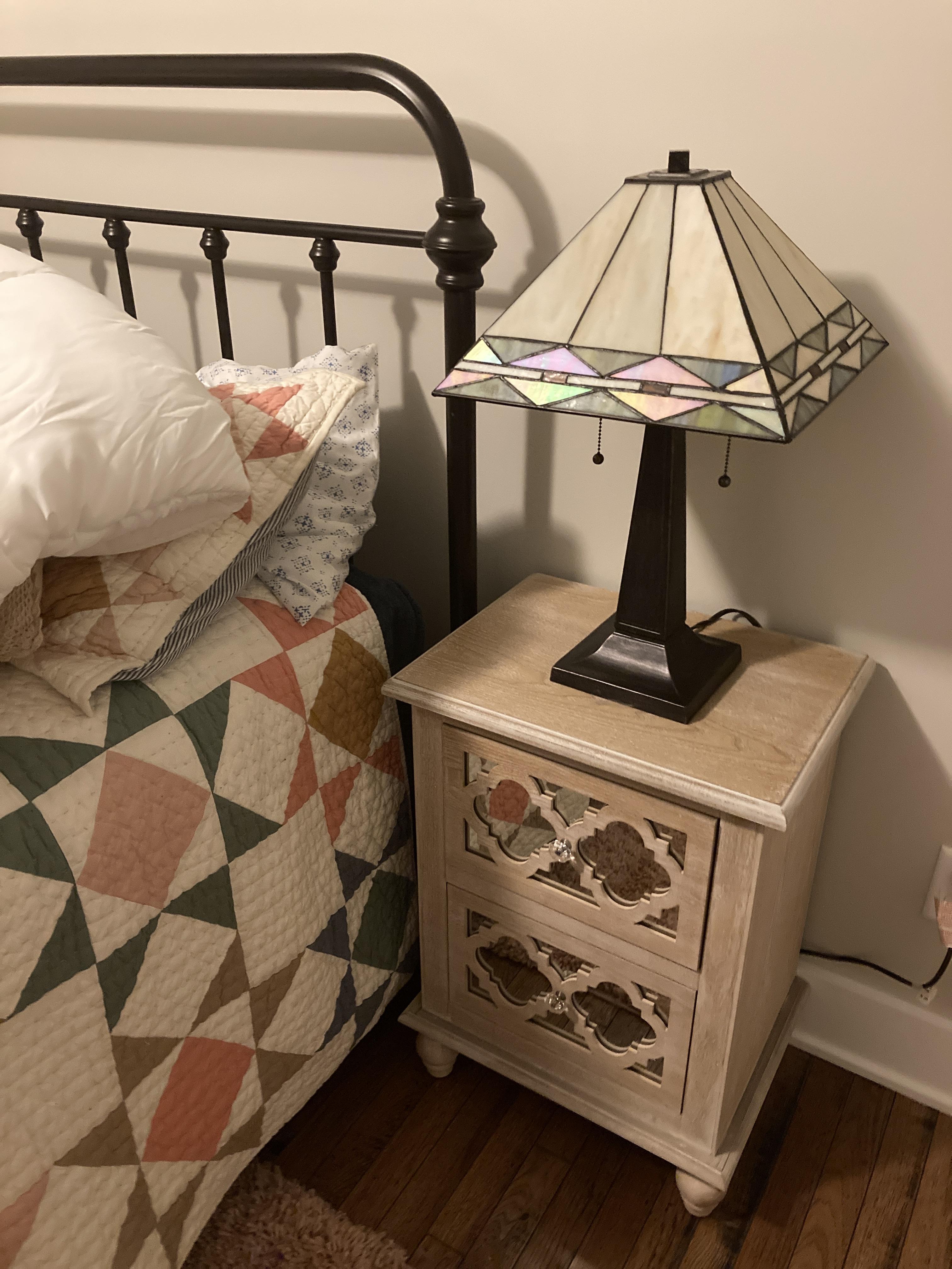 Celia Wood and Mirror 2-Drawer Quatrefoil Nightstand | Ashley