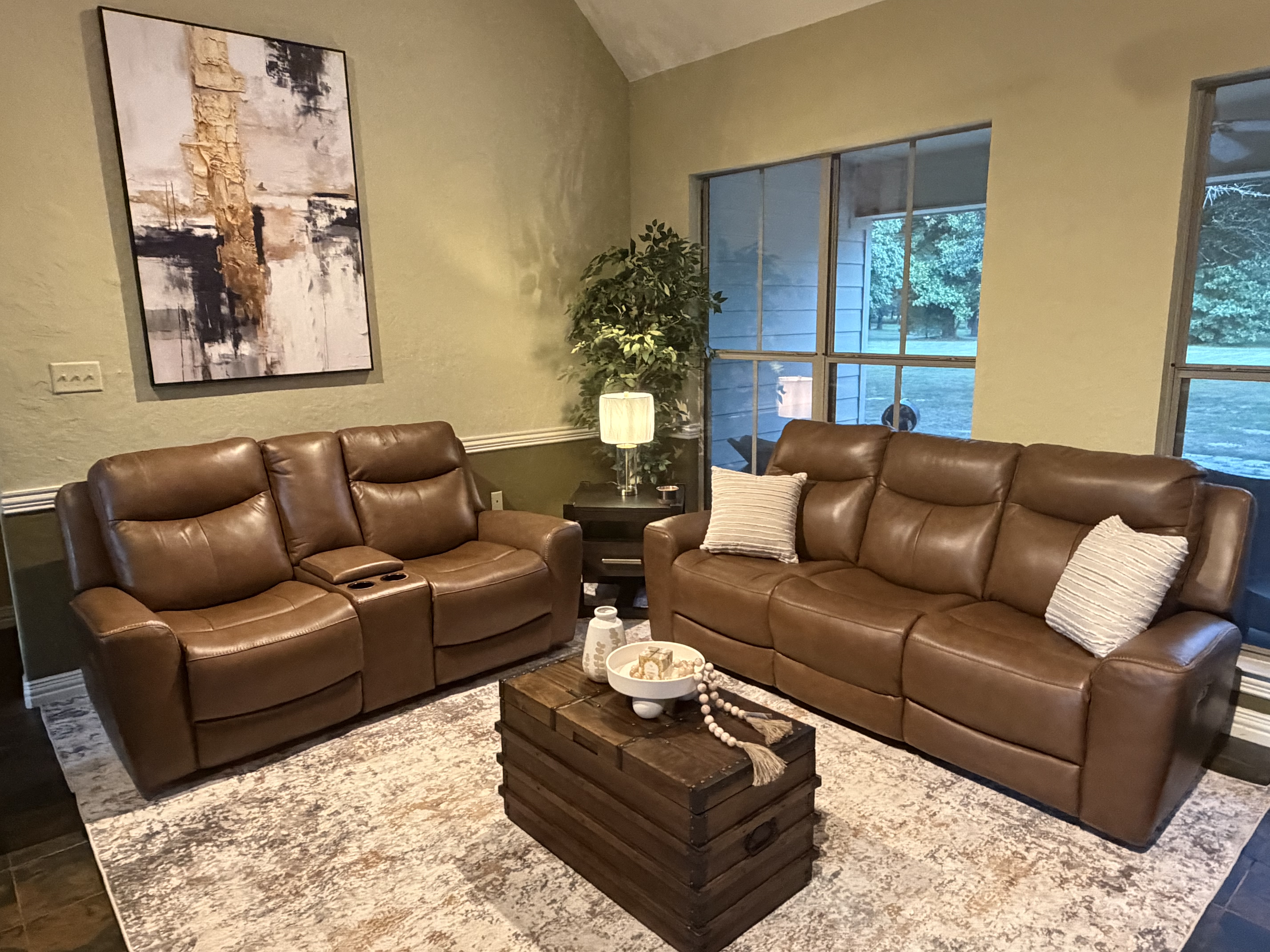 Momentum Moves Dual Power Leather Reclining Loveseat with Console