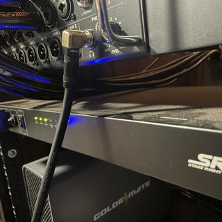 Rack-mounted Stage Right PDU that powers 2 synths, 2 guitar effects units, a MIDI box and mixer.