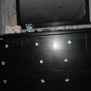 black dresser with crystal knobs Ravenne 8-drawer Velvet Upholstered LED Dresser Cabinet Black