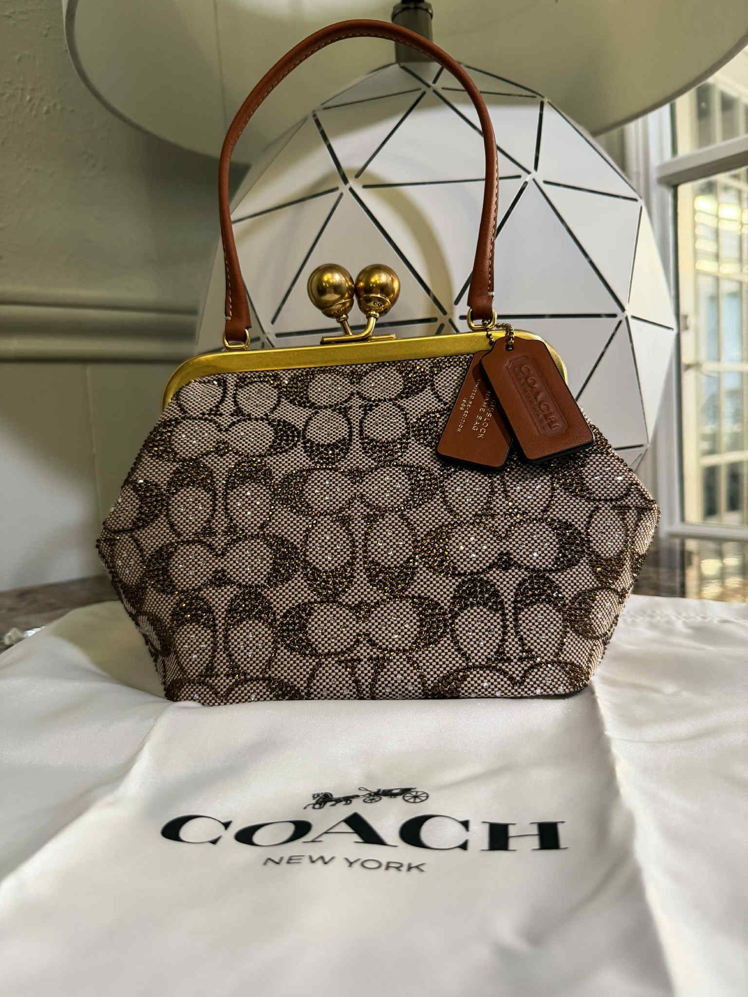 COACH® | Kisslock Frame Bag 16 In Crystal Signature Jacquard