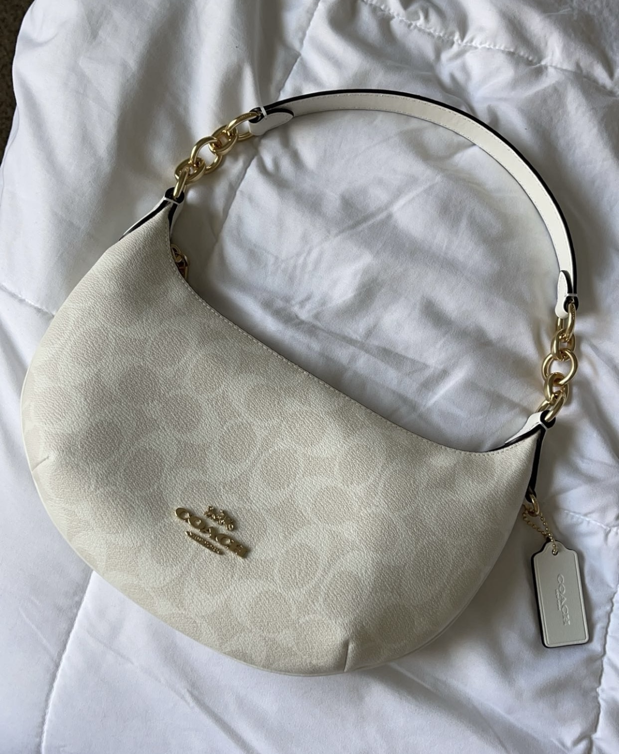 ショルダーバッグ COACH Hobo Signature Shoulder Bag white NWT COACH Women's Teri Shoulder Bag In Signature Canvas In White