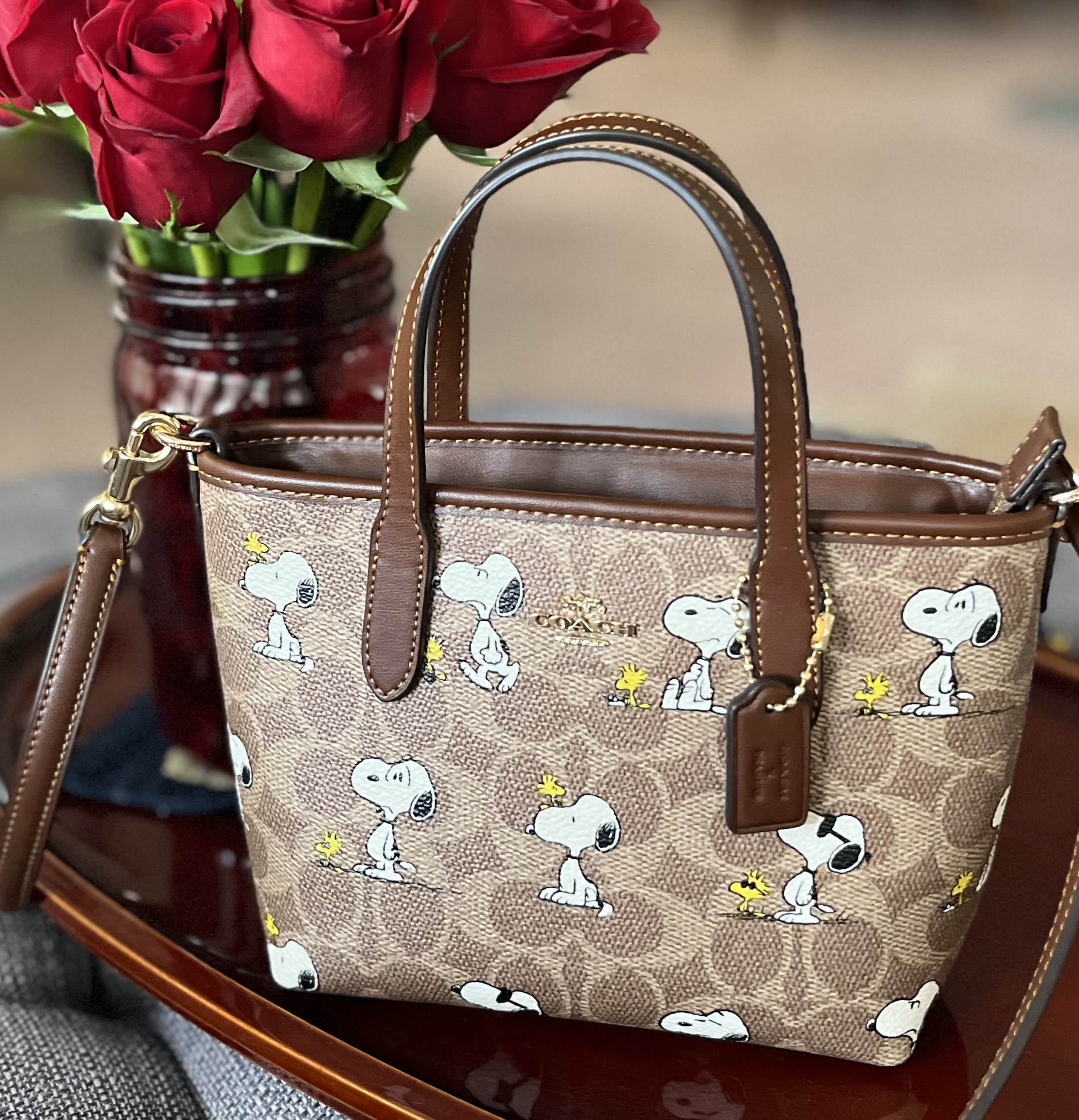 Coach X Peanuts City Mini Tote Bag In Signature Canvas With Snoopy