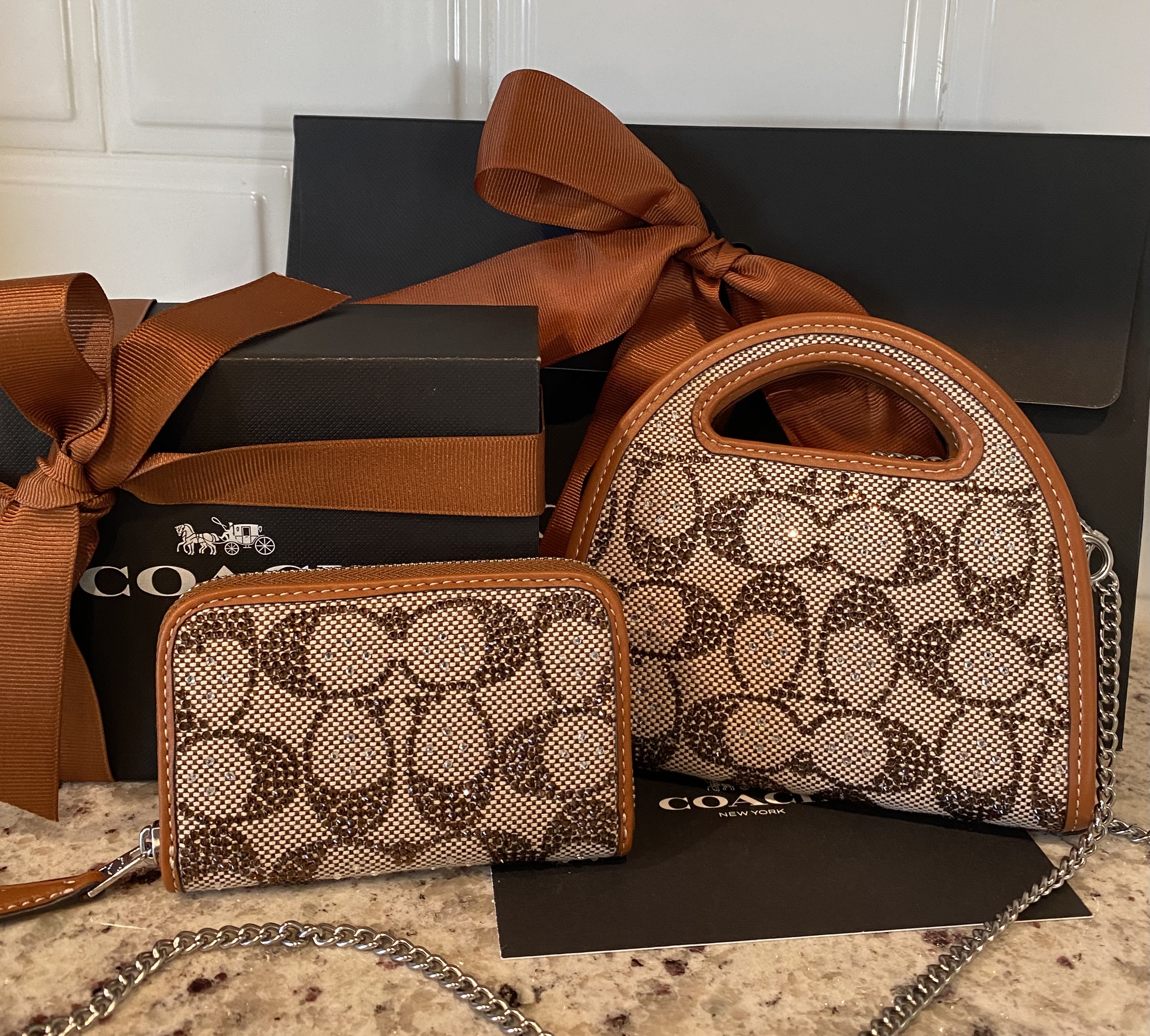Top Handle Card Case In Crystal Signature Jacquard | Wallets 
