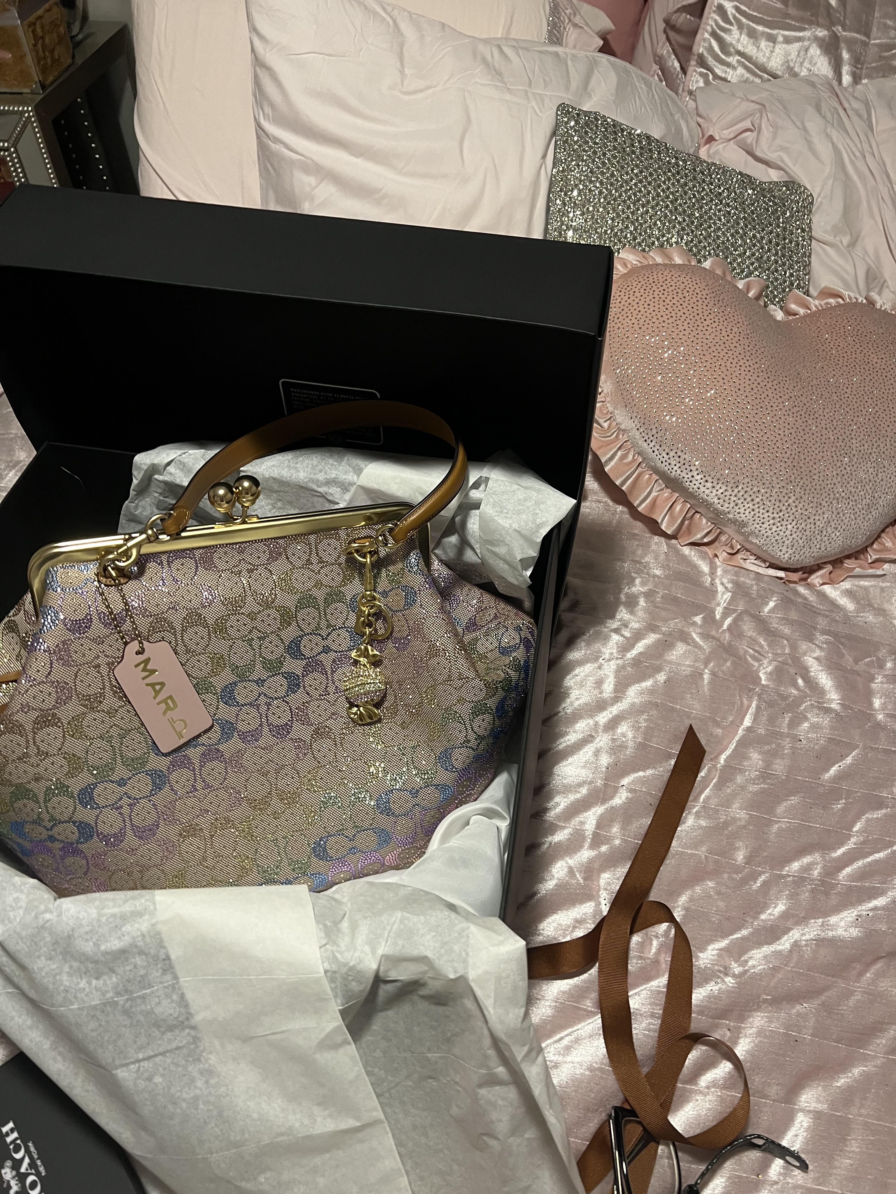 ◎美品◎ COACH スパンコール kisslock パーティバッグ シルバー Large Kisslock Frame Bag In Crystal Signature Jacquard | Bags
