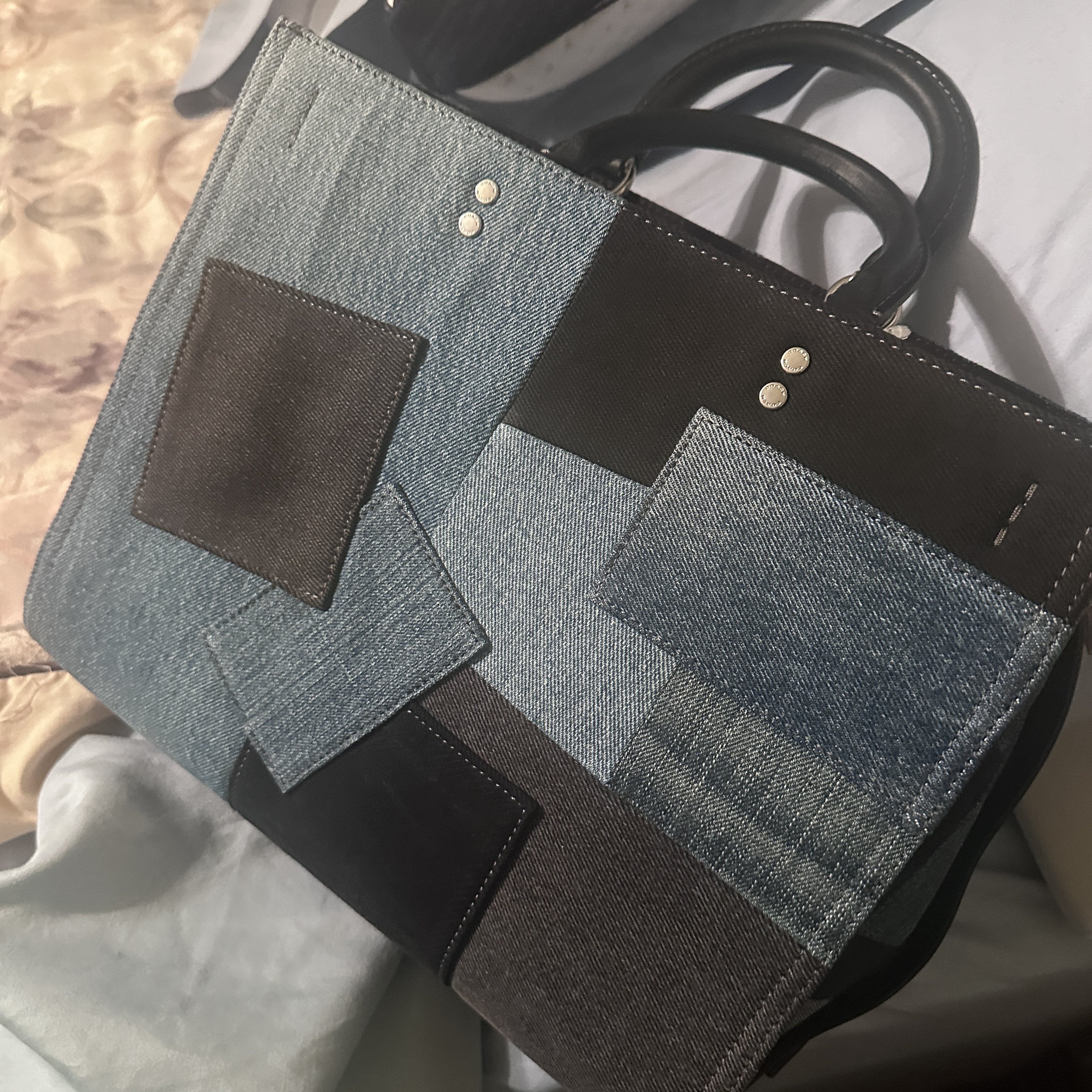 バッグ COACH turn lock patchwork denim tote bag バッグ COACH turn lock patchwork denim tote bag Coach Patchwork