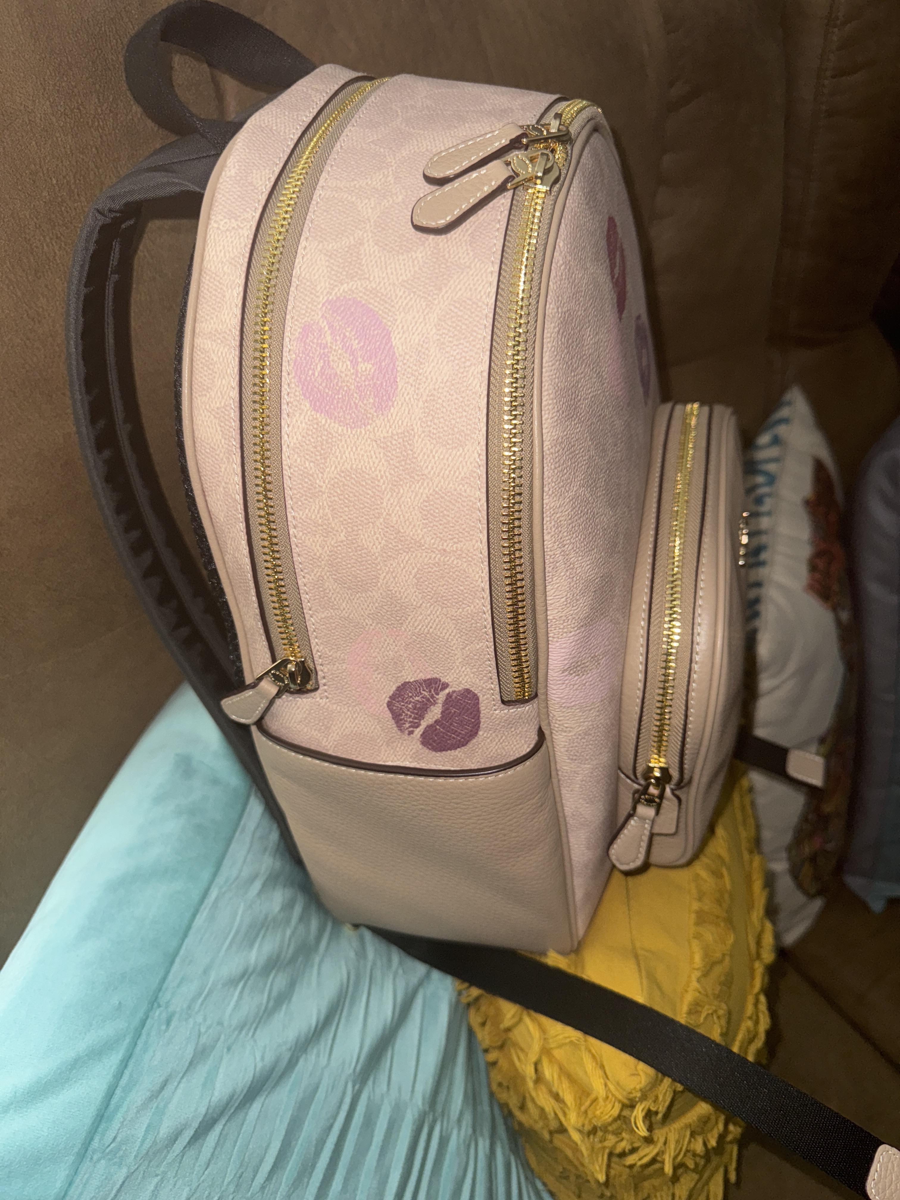 Coach Brown Signature Backpack with Pink and Gold Patch display picture 1