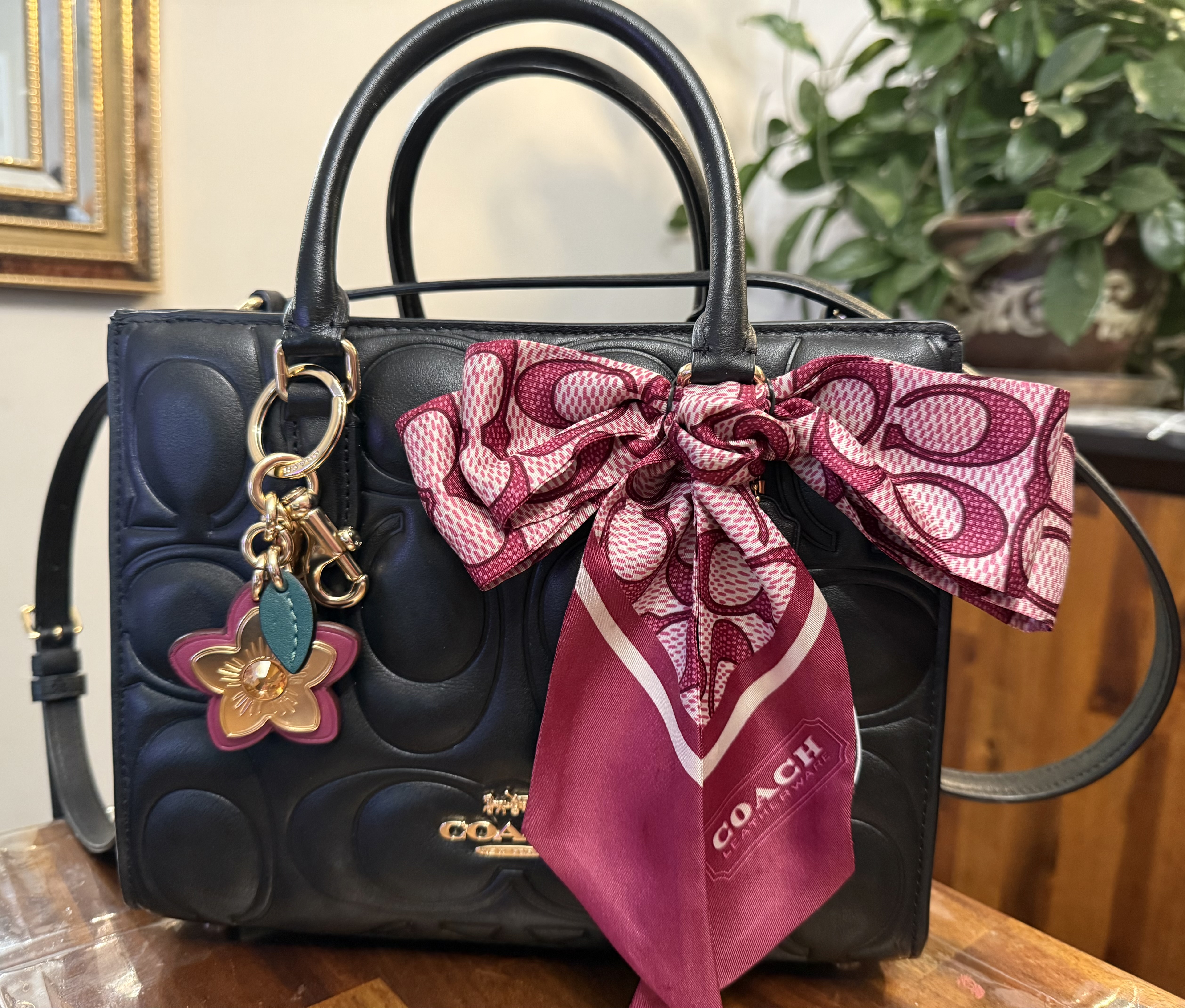 Coach Hair or purse Accessory ?% Silk COACH® Outlet | Textured Signature Print Silk Skinny Scarf main image 3