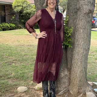 Shyanne Women's Hillside Button Front Embroidered Mesh Midi Dress | Boot  Barn