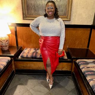 Wrap Front Faux Leather Midi Skirt | ELOQUII