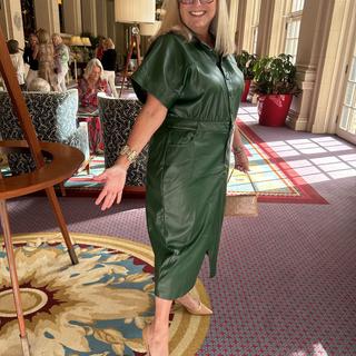 Leather Midi Dress with Relaxed Bodice, Tawny Port | ELOQUII