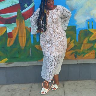 Lace Keyhole Maxi Dress - Easy Fit, Long Sleeve, Bright White | ELOQUII