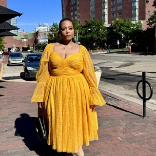 Knee-Length Tiered Puff Dress, 4475641 | Eloquii