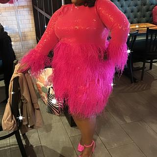 eloquii kate spade pink feather dress ELOQUII x kate spade new york Sequin And Feather Mini Dress