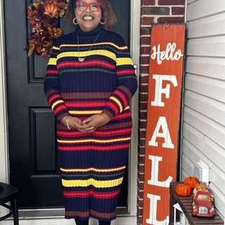 Striped Sweater Dress - Turtleneck Midi, 4472967 | Eloquii