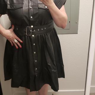 Faux Leather Pleated Skirt Dress, Black Onyx | ELOQUII