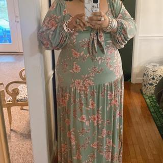 knee length dresses for ladies Beige Floral Tie Front Maxi Dress
