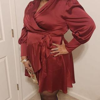 Satin Wrap Dress with Puff Sleeves, 4476800 | Eloquii