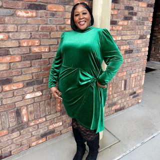 Velvet Mini Dress with Wrap Skirt, Aventurine | ELOQUII