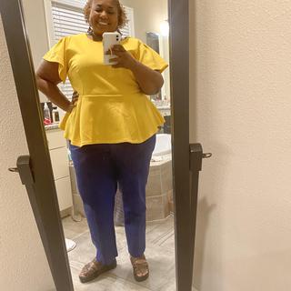 Flare Sleeve Peplum Top for Office Wear, Black | ELOQUII