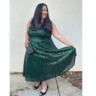 Sequin Flare Dress with Zipper - Midi Length, Verdant Green | ELOQUII