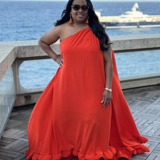 eloquii orange dress Eloquii Poplin Fit And Flare Maxi Dress