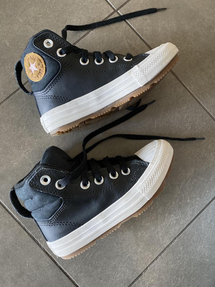 We love these converse! My daughter was so excited to have shoes like daddy! Because they were black they matched literally everything. They could dress up or dress down an outfit perfectly. If your kid can tie shoes, these are a great choice!