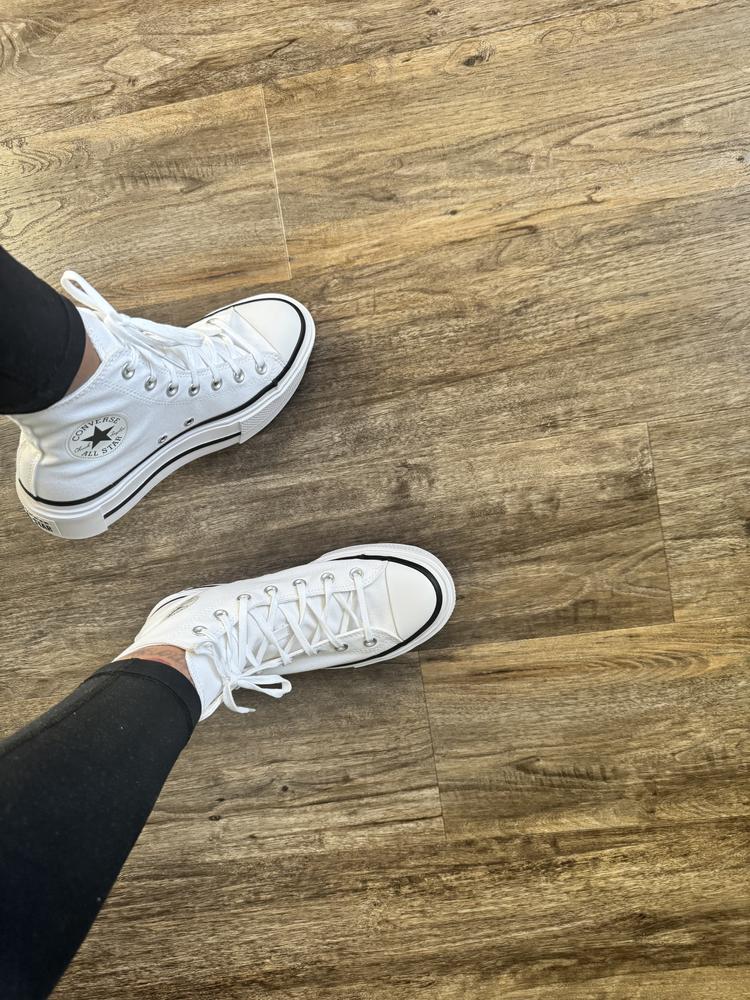 These are the most comfortable Converse I’ve ever tried. The fit was true to size, the double stack sole provides sheer comfort and stability; it’s like walking on clouds. I love the solid white with black accents, and breathable fabric. These shoes can be worn with anything. I’ve been wearing them to run a lot of errands and my favorite part is the fact they’re so lightweight. I can’t think of anything I’d want to change. They’re perfect!