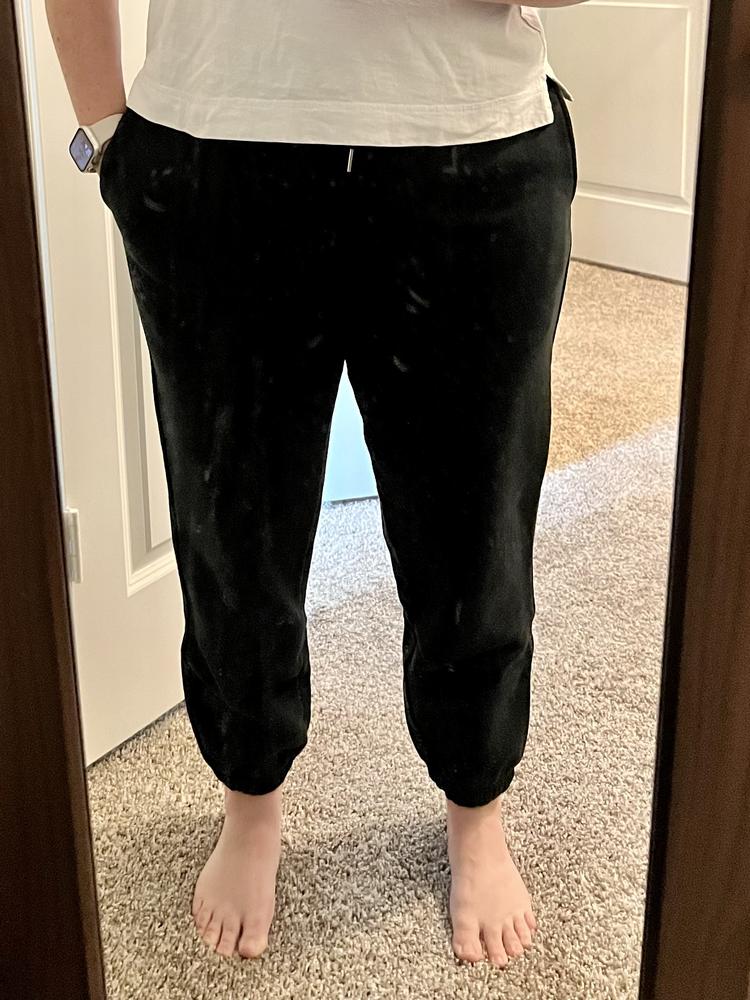 Loved that these pants were loose and buttery soft.  They were comfortable and warm to wear in the crisp fall weather.  Waist band was also very comfortable.  Good fit and nice pair of pants; I highly recommend!