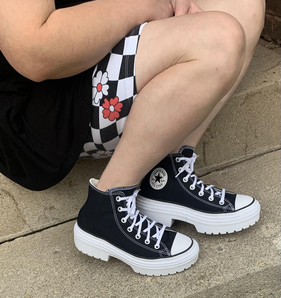Okay… hear me out… I’m obsessed with these! When I first got the Chuck Taylor All Star Lugged Heel Platform I was absolutely clueless on how to style them. I ended up wearing biker style shorts with a black top and it was a perfect combo! I got compliments on the shoes within minutes of running  around doing errands in them. They are also super comfy! I never wear anything with a heel and these are the new exception! They feel very cushioned and I didn’t really feel like I had to even break them in. My 3 year old said they were “new fancy boots” and I’m inclined to agree! The Chuck Taylor All Star Lugged Heel Platform is 100% Mom and toddler approved. I look forward to finding new ways to style them too! I think I’m going to try them with a dress this weekend! They’re versatile for sure. Recommend for sure!