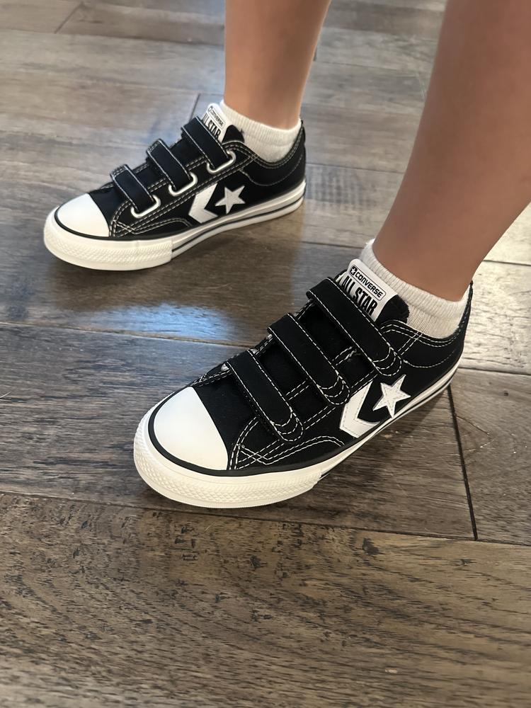 Great shoes for my 1st grader! The fit felt a little long, but that seems to be on par with other Converse shoes. He really likes the 3 different Velcro tabs to ensure they felt just right. The colors are really sharp looking and are a fun way to add some style to your outfit. He especially loved the star logo and star player words inside. Overall a great, fun and stylish shoe!