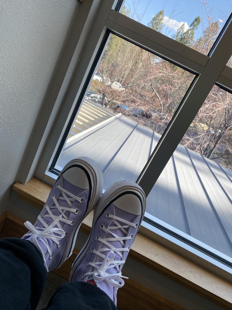 These Chuck Taylor Lift Double Stack are so comfy. I wore the shoes and felt that they were light and very comfortable on my feet. I was so happy that the platform elevated without being heavy and bulky to walk in. The shoe is so cute from the color, the height and the design is true to Chuck Taylor.  The color is so fresh and adorable. Perfect for dopamine aesthetic fit. The fabric is sturdy and flexible and wears well throughout the day. I really liked the fit and look of these shoes. Definitely going to enjoy wearing with many styles of clothing. Comfortable and cute shoes. If I could modify something I would add another option of laces to switch them out when I want more color.