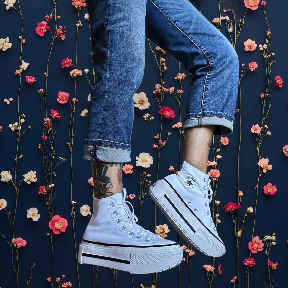 Honestly, I don’t even know where to start. These shoes are SO BEAUTIFUL. They’re cute, they’re hot, they’re fun, they’re so crisp, they’re tall, they are 100% PERFECT in every way! I’ve always loved converse but I don’t know if I’ve ever been THIS excited about a pair before! I normally wear a size 9 and they absolutely run true to size for me (I occasionally wear an 8.5 and could probably get myself into an 8.5 but I like a little room for my toes sometimes). Anyway, let’s get to the GOOD stuff ! I received SO MANY COMPLIMENTS the first day I wore them, the second day, the third.. you get the idea. They are platforms but not too tall. I’m 5’7 and my husband is 5’9(he says)but I’m still shorter than him when I wear them! That’s been a concern of mine with platforms and the reason I never wore them before but they don’t make me taller than him and they are so comfy! I wear them everywhere. And I mean EVERYWHERE. They match with any style and if you don’t have a pair, GO GET THEM! NOW!!