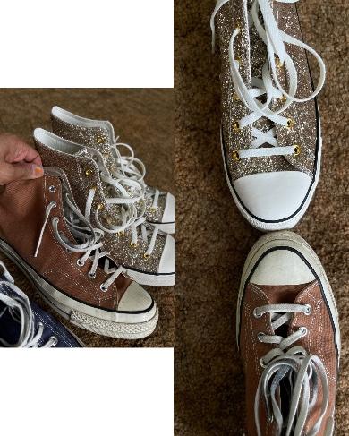 i wish i had better things to say about these. 
i have been wearing converse for almost two decades. i a few pair of original all stars and a few pair of the chuck 70s, which are my favorite. i have big feet and rarely get to order the cute stuff that i like. i have been lusting after some gold chucks in my size for way too long. i wanted these to work so bad y’all. aside from the questionable quality, my shoes came with one less shoelace rivet than normal? typically in my size (14w/12m) there should be 8 rivets. the pictures on the website and in the customization screen both confirmed 8 rivets. the toes and proportions seem off and the lining is this smelly synthetic material. idk, they feel off. the quality feels off and the design doesn’t match what they show on the site. i am sad and feeling a little duped.  i contacted support and all they can offer is a refund.
hope this helps someone else.
