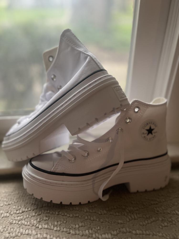 I am head over heels for my new white Chuck Taylors with the chunky heel! These babies are the ultimate triple threat: cute, comfortable, and versatile. They go with everything in my wardrobe. The cuteness factor is off the charts. These sneakers are like the love child of classic converse with a trendy platform shoe. The chunky heel adds the perfect touch of sass, and the white color keeps them super chic, so many compliments – even my dog approves! 

Comfort? Check. These sneakers are my new go-to for everything from grocery store runs to spontaneous dance parties. Yes, they’re a bit heavy and make sure to size up! But I like to think of it as an impromptu leg workout. Who needs a gym when you’ve got these chunky beauties? 

In conclusion, these are fab.  If you’re looking to elevate your shoe game, (pun intended) look no further. Just be prepared for a little extra weight – and a lot of extra compliments!