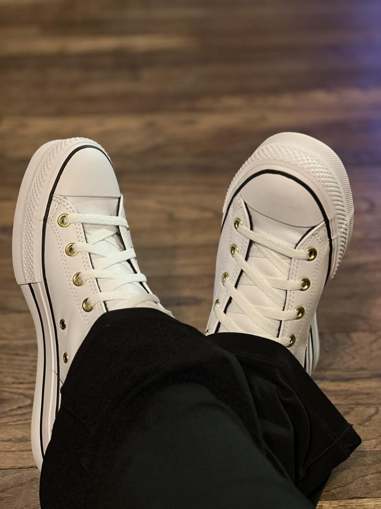 These shoes are super cute and unique being leather versus canvas. I designed my own with gold hardware, platform and all white base with a black logo. The fleece lining is thin but soft. The fleece lining plus leather shoe will make it a perfect fall transition shoe. I can’t wait to wear them with leggings and jeans.

These shoes fit my wider feet very comfortably and I would recommend sizing down a half to full size because they do run big.