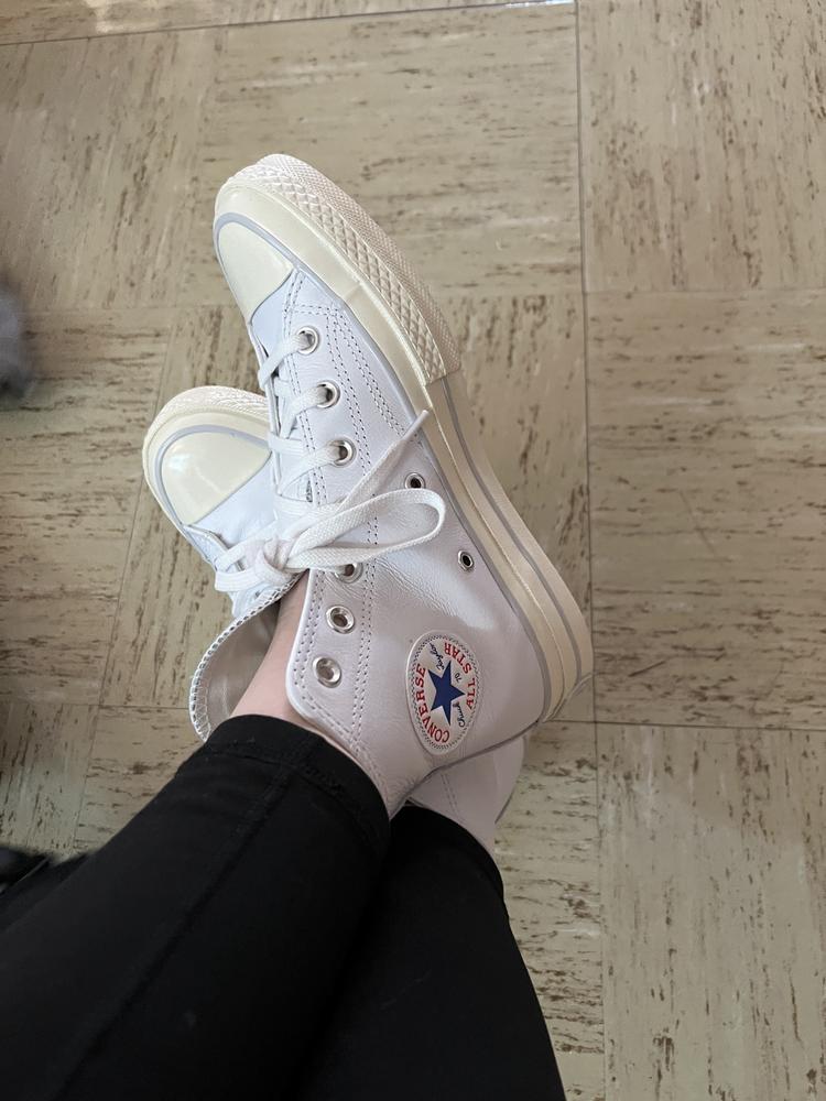 I love these high tops so much. I was worried I’d need to break them in but wore them for a full day of teaching on my feet with no issues. I live in the Midwest and appreciate the wipeable leather surface with our weather. The look is clean and simple and matched with many of my outfits. I love that this look is trendy again but also love that it won’t be out of style any time soon.